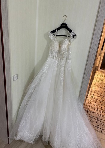 V Yaka Bohem A Kesim Beyaz Gelinlik - Görsel 9