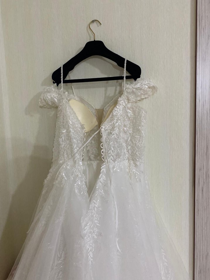 V Yaka Bohem A Kesim Beyaz Gelinlik - Görsel 3