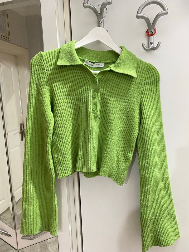 Yeşil Triko Uzun Kollu Kadın Kazak - Görsel 2