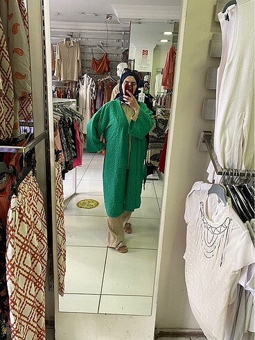 diğer Beden yeşil Renk Uzun kimono kemerli