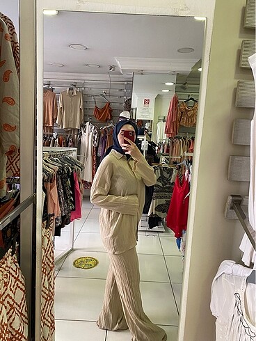 diğer Beden camel Renk Krinkıl esnek kumaş alt üstü takım