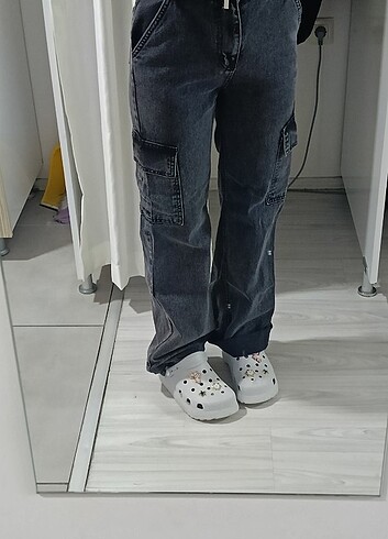 siyah kadın kargo jean
