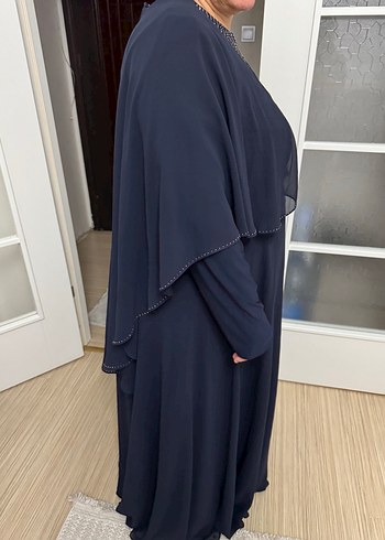 52 Beden lacivert Renk Nakışlı Lacivert Uzun Abiye Elbise