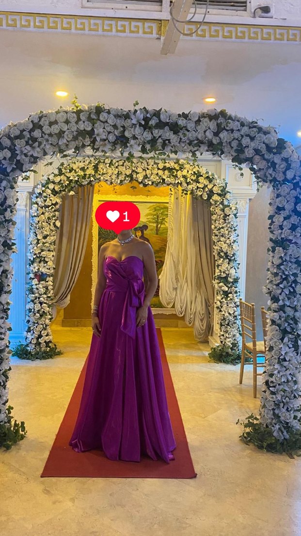 Mor Uzun Straplez Drapeli Kadın Abiye Elbise - Görsel 3