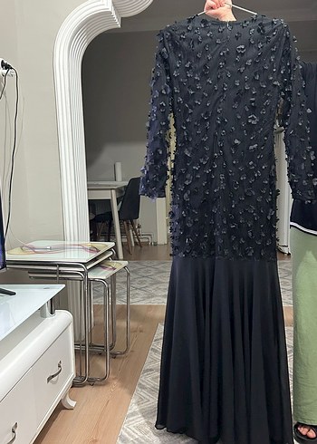38 Beden Uzun Kollu Siyah Gotik Drapeli Abiye Elbise