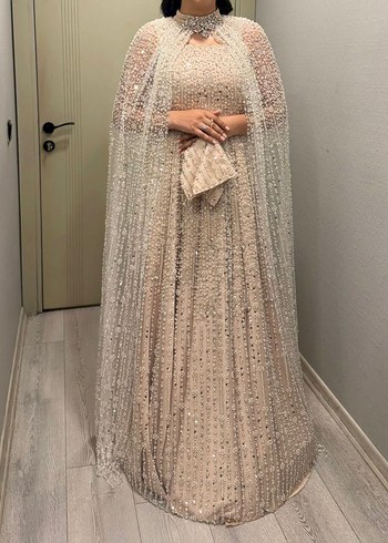 İşlemeli Bej Uzun Kollu Bohem Kadın Abiye 38/40 beden uygundur - Görsel 2