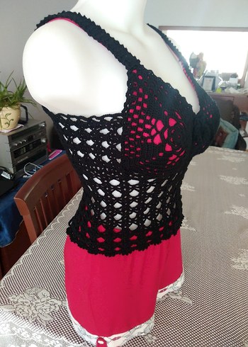 Siyah Dantelli Örgü Bustiyer - Görsel 5