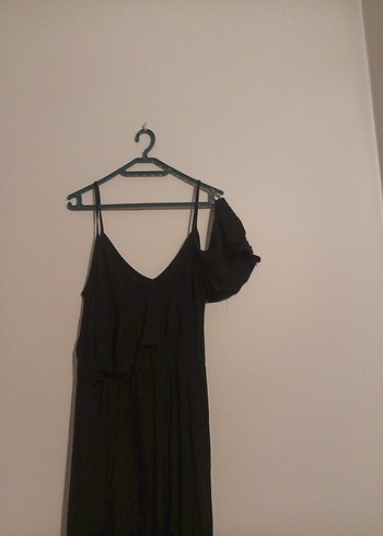 Siyah V Yaka Drapeli Uzun Elbise - Görsel 5