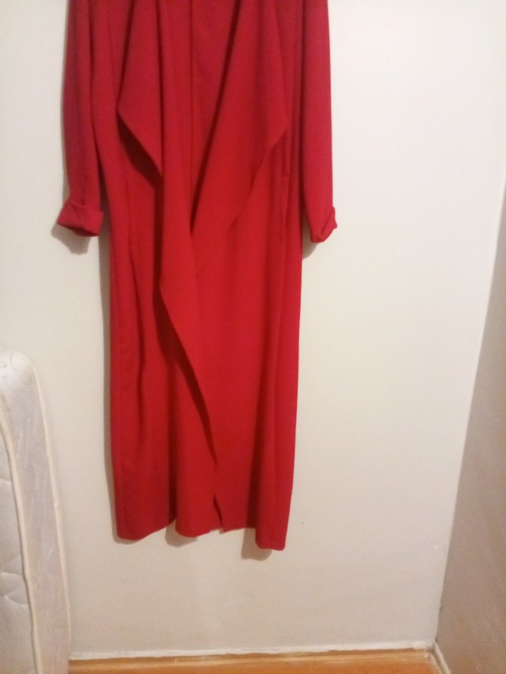 Kırmızı Uzun Kadın Kaban - Görsel 2