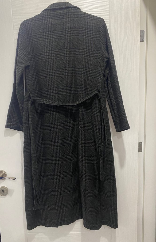 Haki Ekose Uzun Kaşe Kaban  Şık & Klasik - Görsel 2