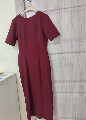 Trendyol & Milla Bordo Midi Kalem Elbise V Yaka Askılı