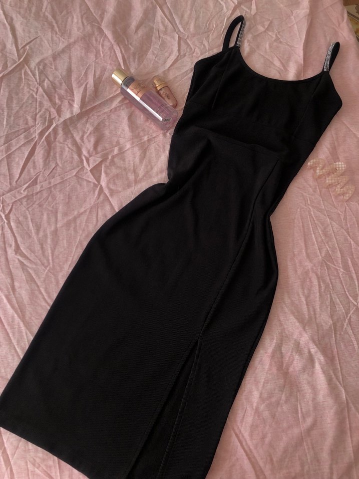 Siyah Strappy Midi Kadın Elbise - Görsel 3