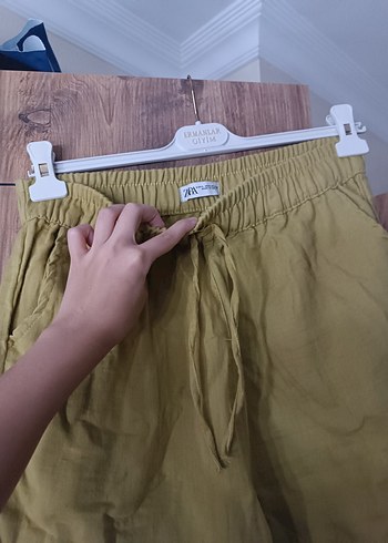 Zara fıstık yeşili Kadın Keten Salaş Pantolon