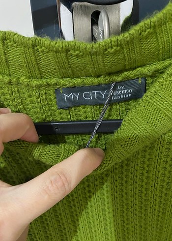 Yeşil Beyaz Çizgili Kadın Triko Kazak - Görsel 3