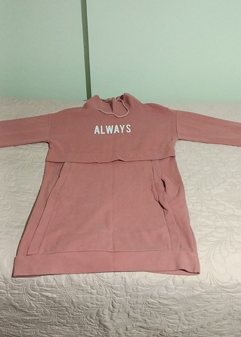 Pembe Midi Kadın Sweatshirt Yüksek Yaka