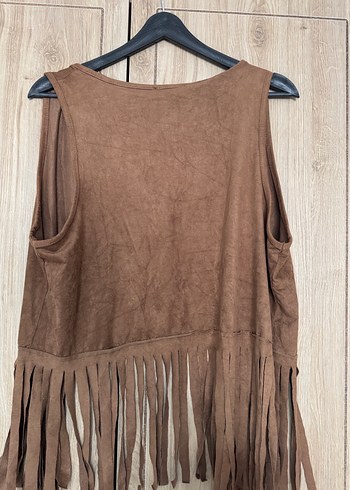 Püsküllü Süet Bohem Kadın Yelek - Görsel 4