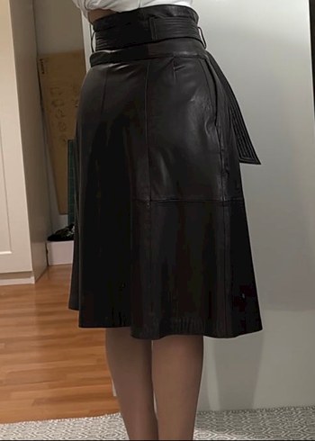 Kahverengi Deri Midi Kemerli Massimo Dutti Etek - Görsel 2