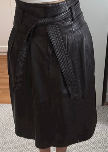 Kahverengi Deri Midi Kemerli Massimo Dutti Etek - Görsel 3