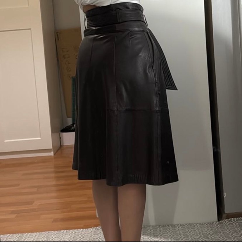 Kahverengi Deri Midi Kemerli Massimo Dutti Etek - Görsel 2