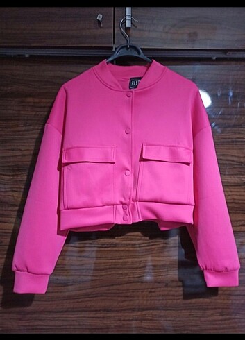 s Beden pembe Renk Pembe Crop Ceket
