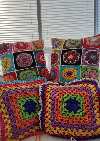 Renkli Bohem Örgü Kırlent Kılıfı - Görsel 2