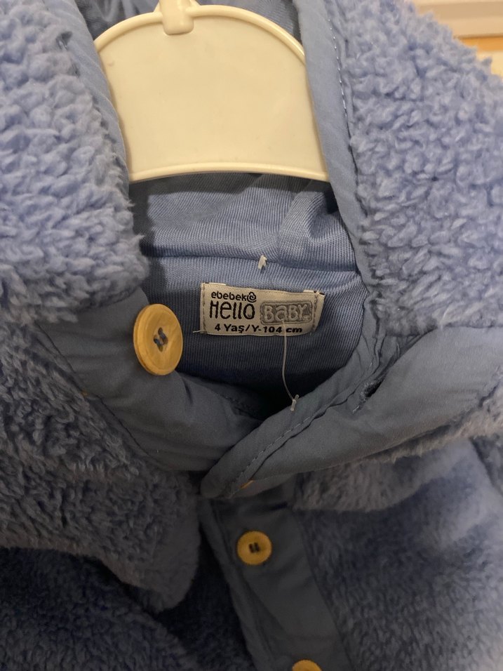 Erkek Çocuk Düğmeli Mavi Peluş Mont - Görsel 2