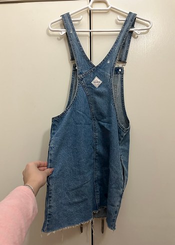 Kadın Mavi Denim Askılı Şort Tulum - Görsel 4