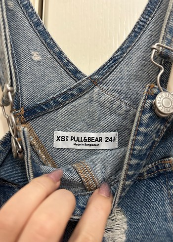 Kadın Mavi Denim Askılı Şort Tulum - Görsel 2