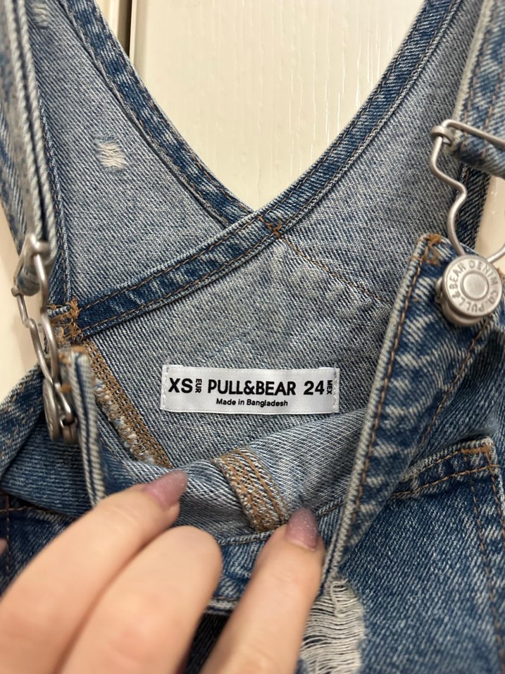 Kadın Mavi Denim Askılı Şort Tulum - Görsel 2