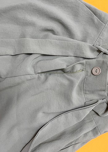 Düğmeli yeşil şifon Kadın Pantolon - Görsel 2