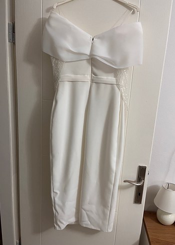 Midi boy Beyaz Straplez Düz elbise - Görsel 5