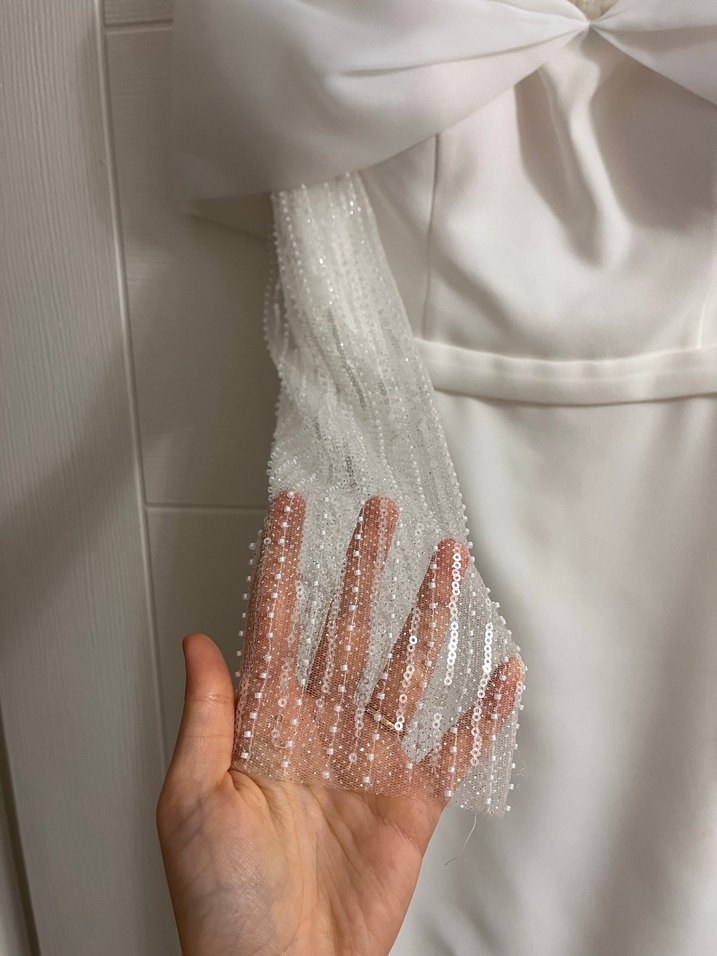 Midi boy Beyaz Straplez Düz elbise - Görsel 4