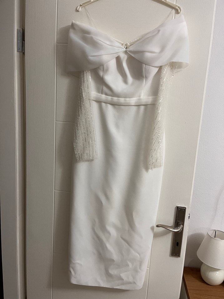 Midi boy Beyaz Straplez Düz elbise - Görsel 2