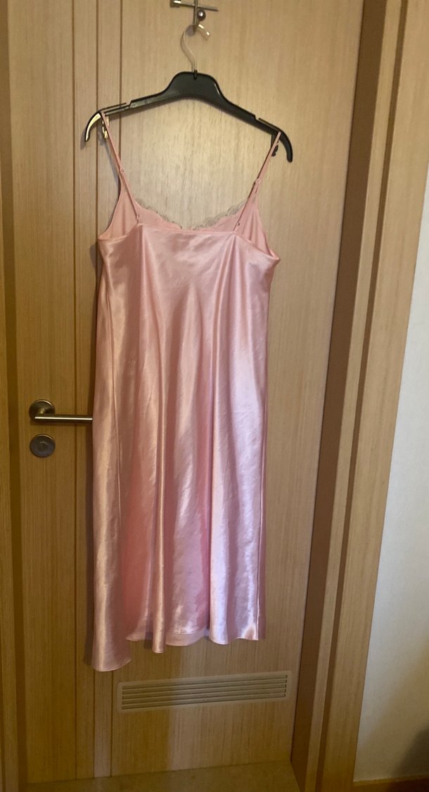 Kadın Uzun Toz Pembe Parlak Saten Gecelik - Görsel 2