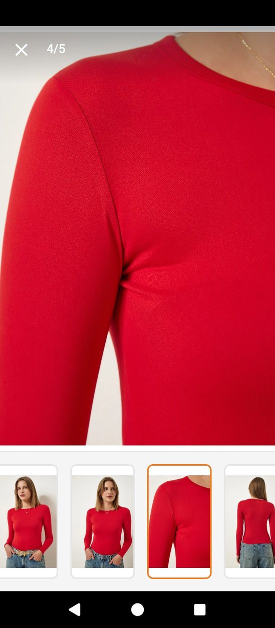 Kırmızı Uzun Kollu Kadın Bluz - Görsel 2