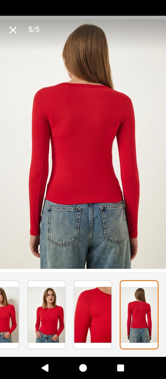 Kırmızı Uzun Kollu Kadın Bluz - Görsel 3