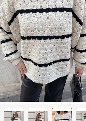 Çizgili Örgü Kadın Triko Kazak - Görsel 2