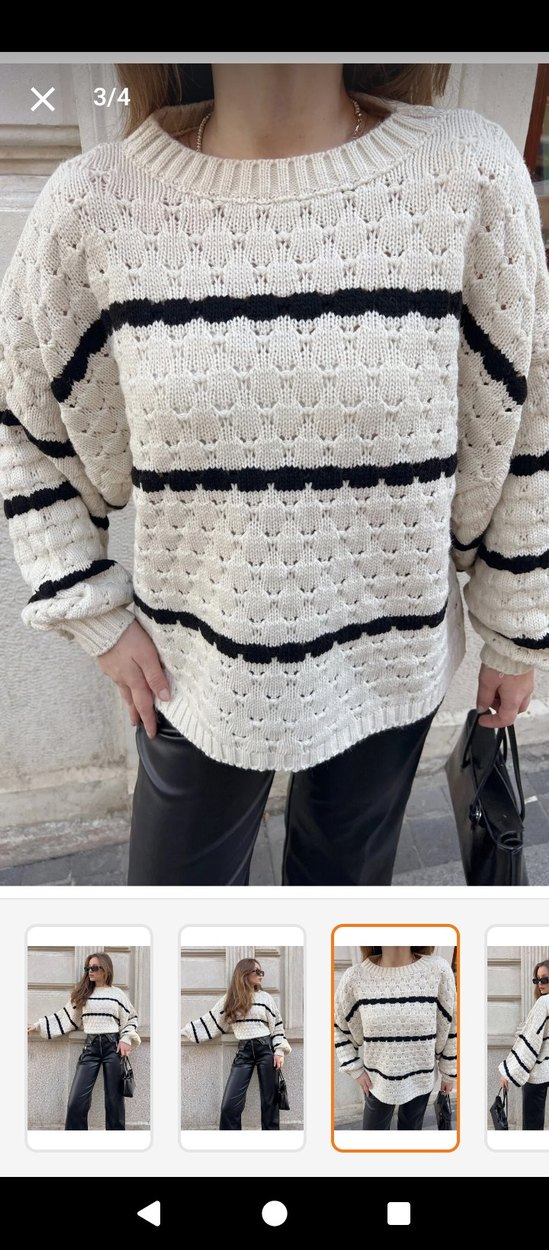 Çizgili Örgü Kadın Triko Kazak - Görsel 2