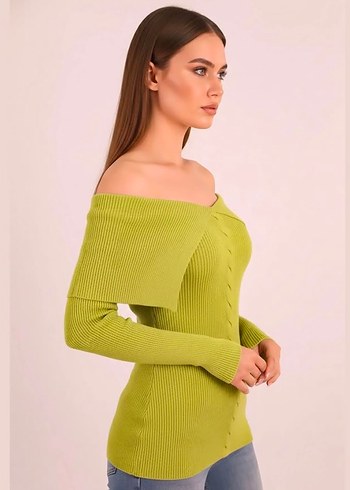 Fıstık yeşili madonna yaka triko tunik - Görsel 3