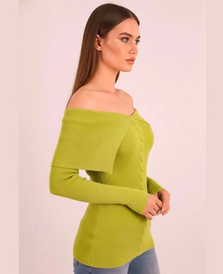 Fıstık yeşili madonna yaka triko tunik - Görsel 3