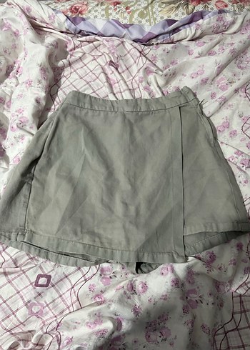 Gri Midi Keten Etek Fırfırlı Rahat Kesim - Görsel 4