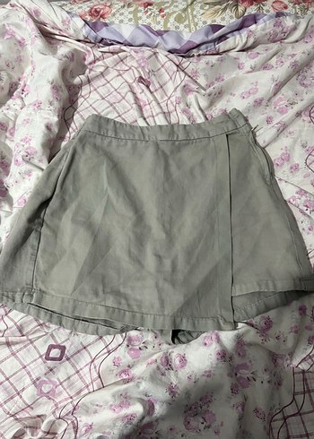 Gri Midi Keten Etek Fırfırlı Rahat Kesim - Görsel 3