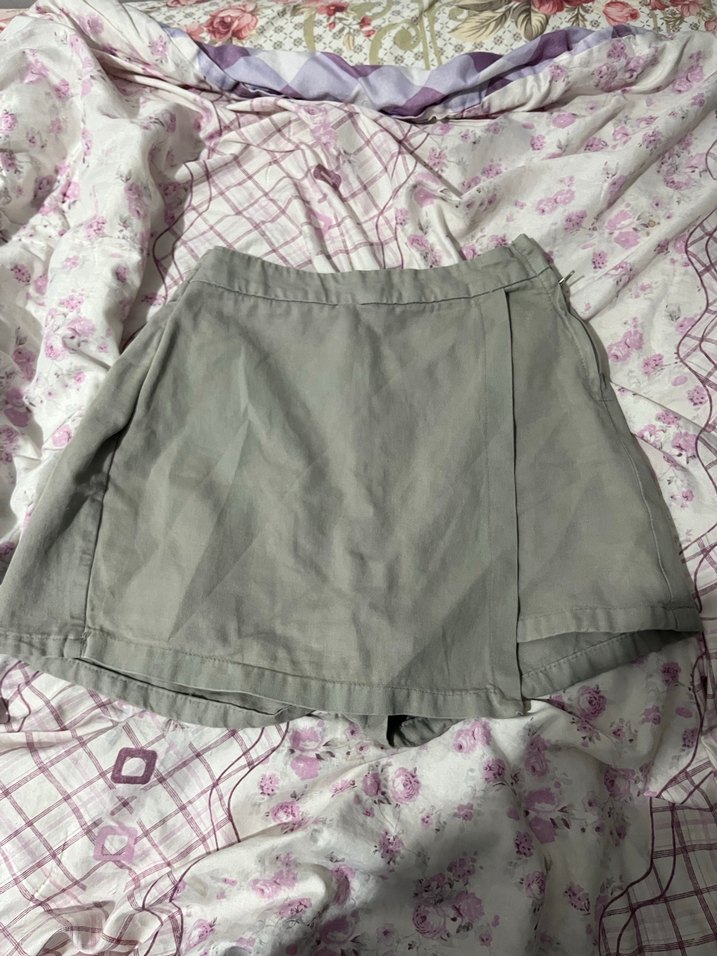 Gri Midi Keten Etek Fırfırlı Rahat Kesim - Görsel 4