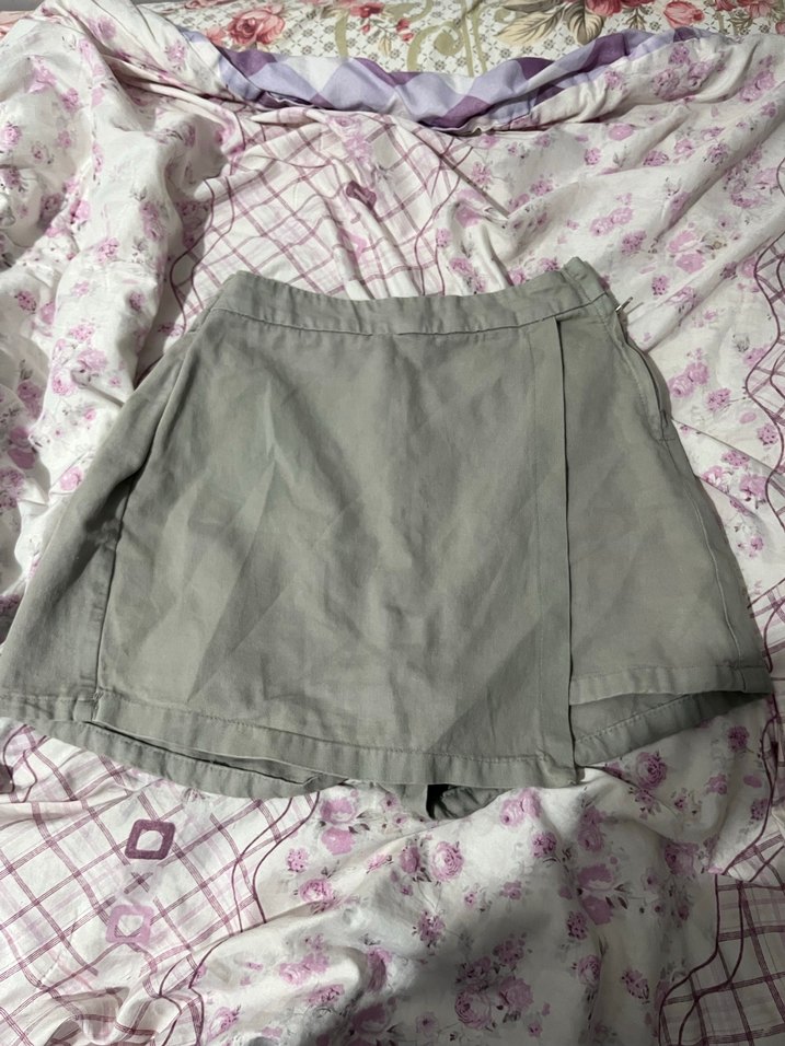 Gri Midi Keten Etek Fırfırlı Rahat Kesim - Görsel 3