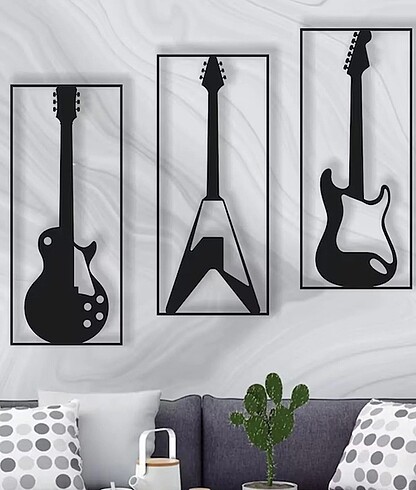 3?lü elektro gitar seti ahşap duvar dekoru
