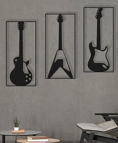 Diğer 3?lü elektro gitar seti ahşap duvar dekoru