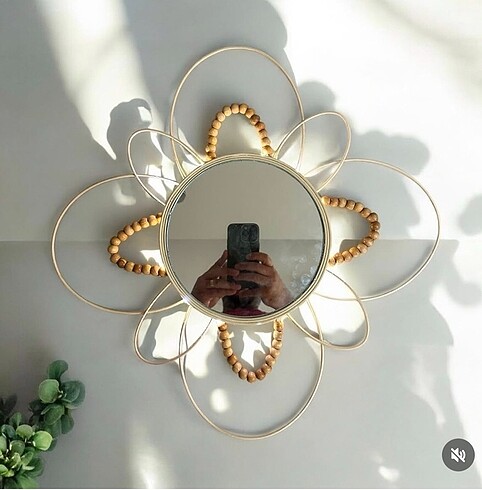 Rattan ve ahşap boncuklu dekoratif ayna