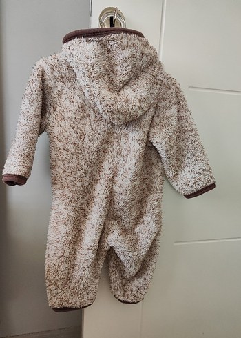 Kapüşonlu Erkek Çocuk Kahverengi Peluş Tulum - Görsel 2