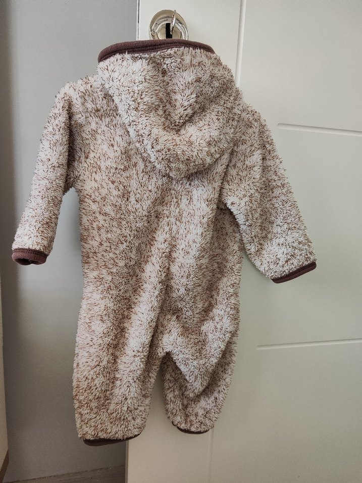 Kapüşonlu Erkek Çocuk Kahverengi Peluş Tulum - Görsel 2