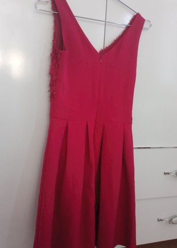 xs Beden pembe Renk Pembe güpürlü V Yaka Abiye Elbise